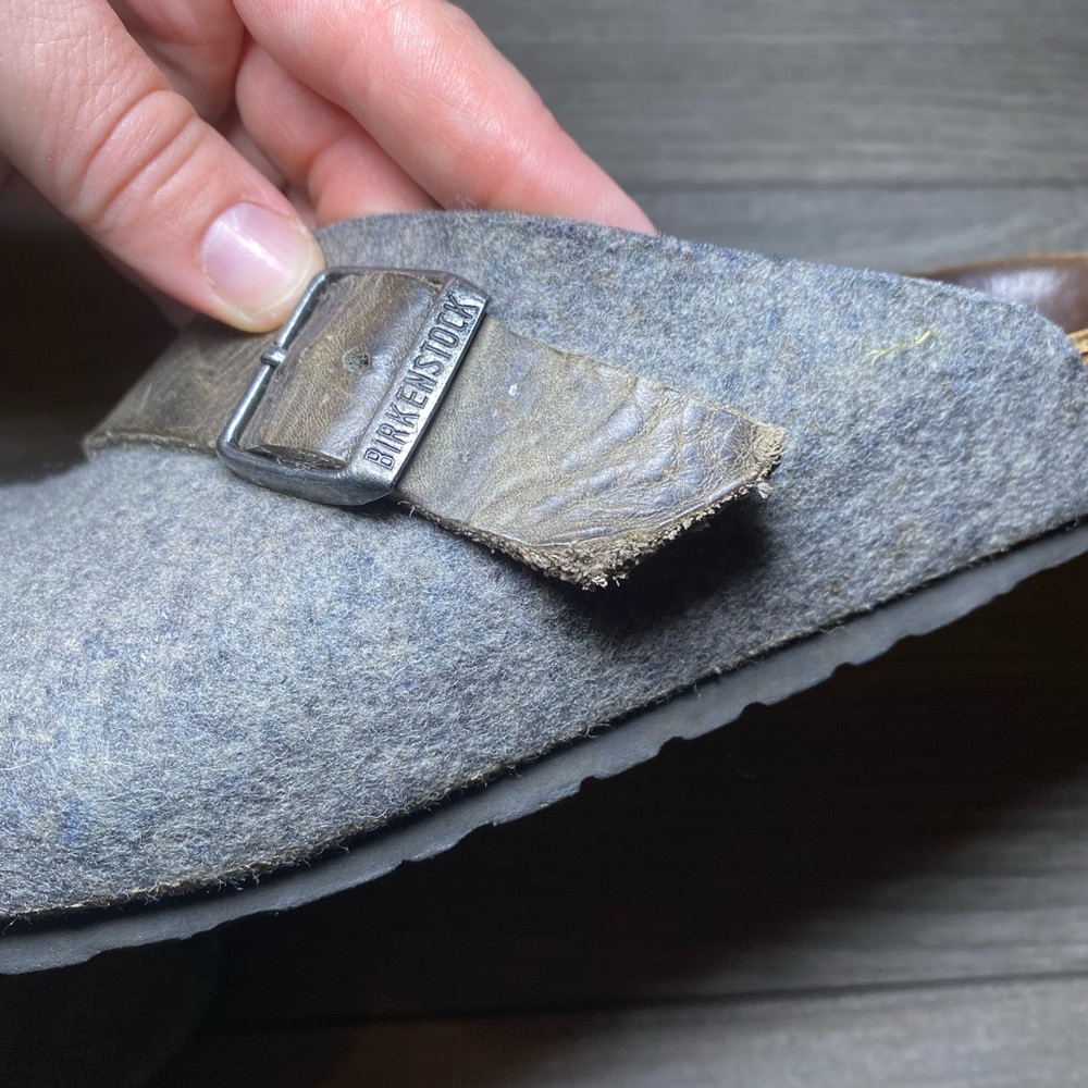 VGUC BIRKENSTOCK Basel 38 Wool Clogs w/ Leather Strap and Buckle - Picture 13 of 16